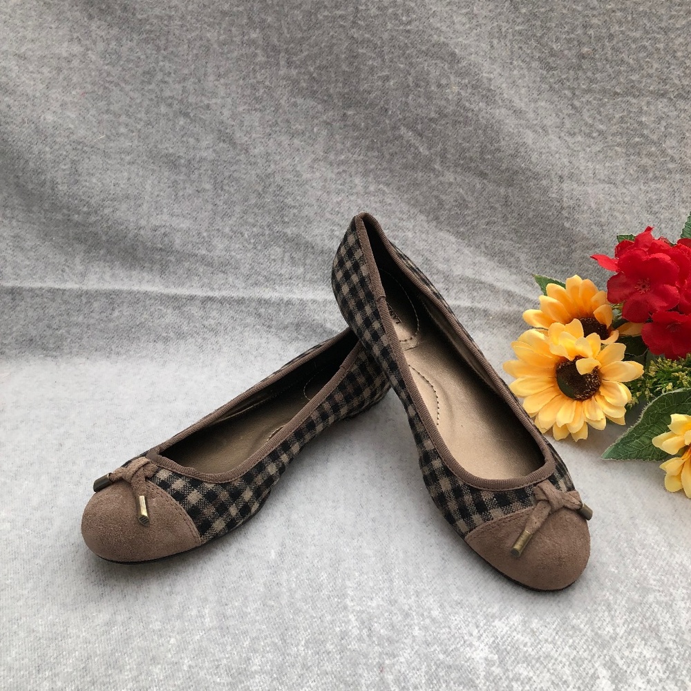 NWOT - Lands' End Black & Brown Checkered Plaid Ballet Flats